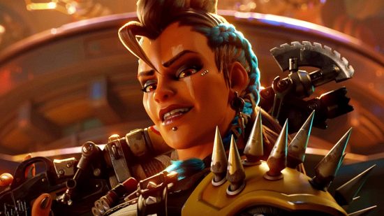 Overwatch 2 preload console: an image of Junkerqueen with her axe over her shoulder