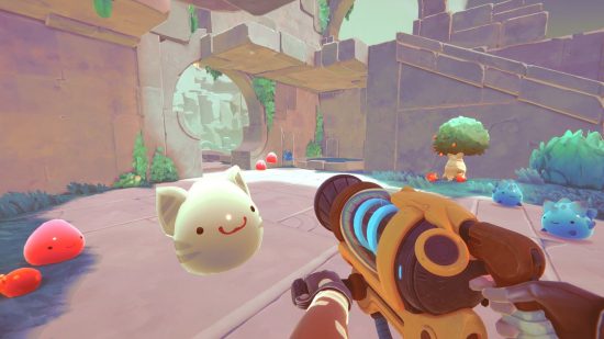 Slime Rancher 2 Xbox One Release: The player can be sen holding a weapon
