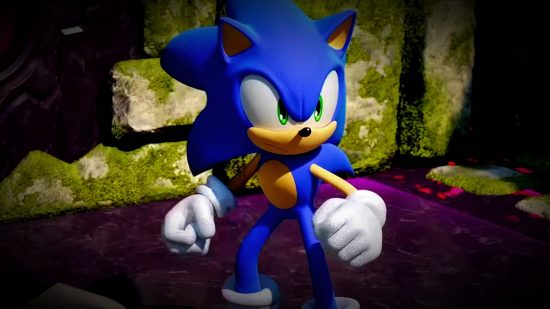 Sonic Frontiers Cyberspace levels: an image of a blue hedgehog ready to rumble