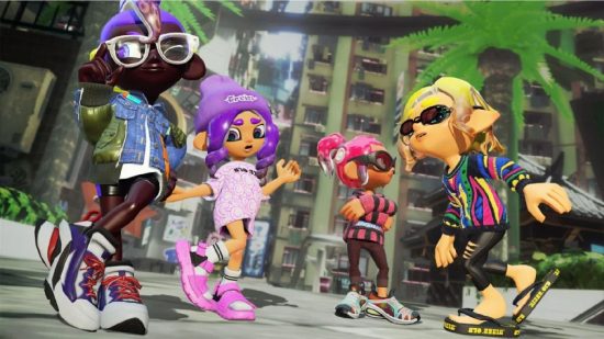 Splatoon 3 Best Abilities: Multiple characters can be seen hanging out in the city