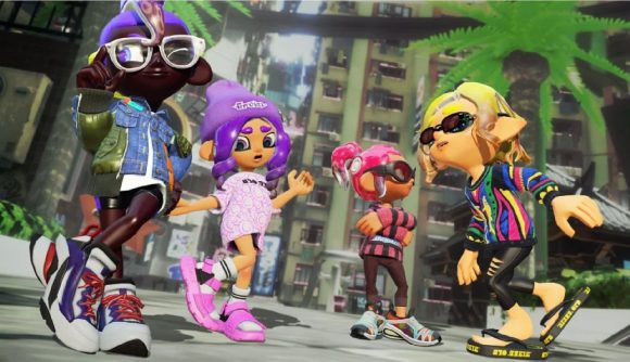 Splatoon 3 Best Abilities: Multiple characters can be seen hanging out in the city
