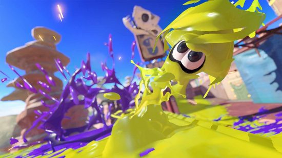 Splatoon 3 Nintendo Switch Online: A squid kid can be seen diving through ink
