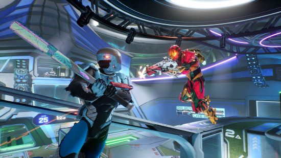 Splitgate Development Ending: A player can be seen shooting another player with a bat