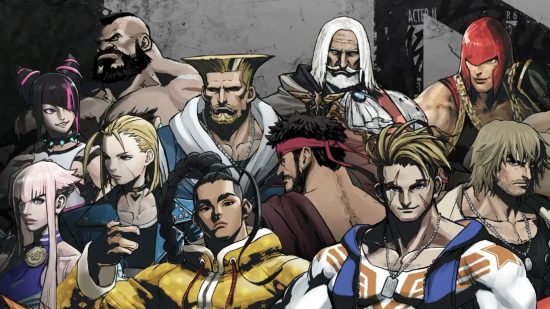 Street Fighter 6 roster launch: A cartoon-style image depicting some of the 18 characters coming to Street Fighter 6