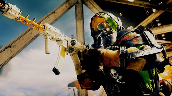 World Series of Warzone 2022 start time watch: a man in a gas mask shooting a gun