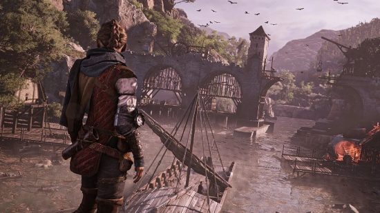 A Plague Tale Requiem Best Upgrades: Amicia can be seen overlooking a large river