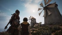 A Plague Tale Requiem Windmill Puzzle: Amicia and Hugo can be seen looking up at the windmills
