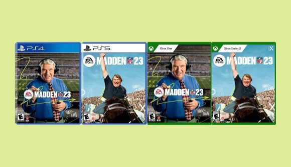 Amazon Prime Day Madden NFL 23 deals: image shows the boxes of the PS4, PS5, Xbox One, and Xbox Series X versions of the game.