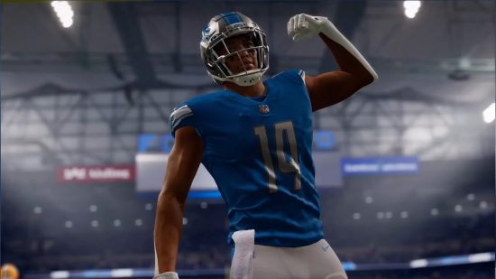 Amazon Prime Day Madden NFL 23 deal - image shows a player on the pitch looking happy in his armour.