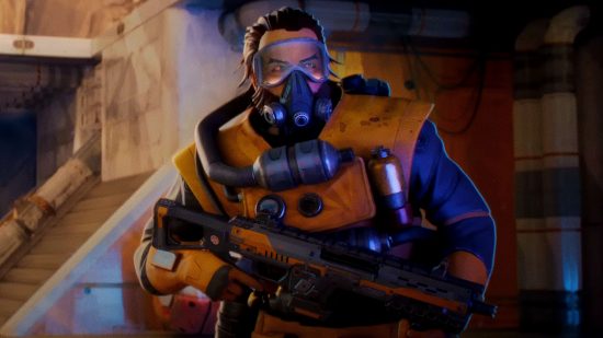 Apex Legends broken moon Ranked players: an image of Caustic with a CAR smg looking scared