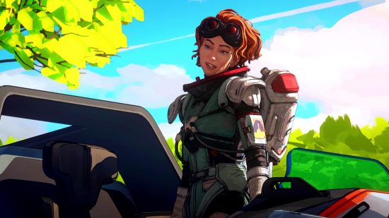Apex Legends week news Horizon pick rate: a red-haired woman standing on a hover jeep with a smile