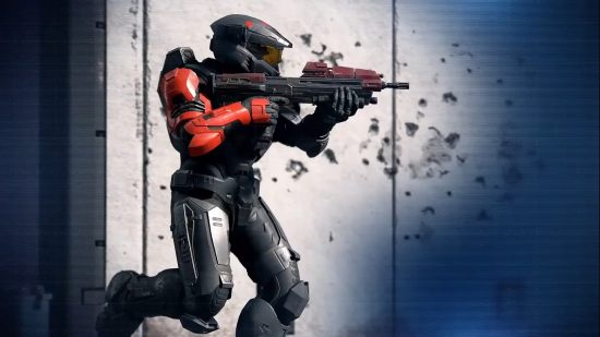 Best Xbox Series X games: A Spartan runs through a battle, gun up, in Halo Infinite