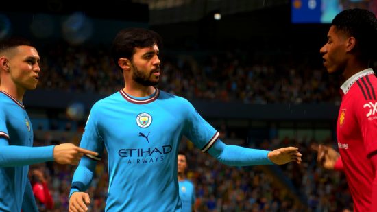 FIFA 23 Review Ultimate Team: Three players arguing in-game