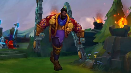 League of Legends KSante abilities: An in-game screenshot of KSante running with his two large melee weapons in each hand