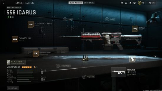 Modern Warfare 2 556 Icarus loadout: The 556 Icarus in the gunsmith with different attachments