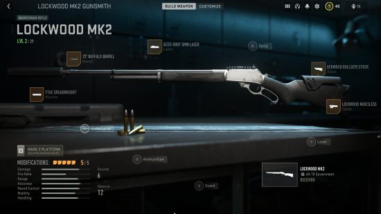Modern Warfare 2 lockwood mk2 loadout: A MK2 rifle with various attachments in Gunsmith