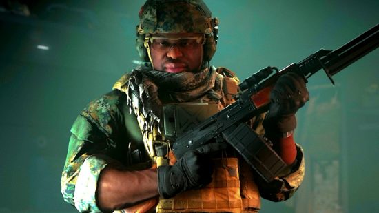 Modern Warfare 2 multiplayer maps legal concerns: an image of Hutch with a helmet and an LMG