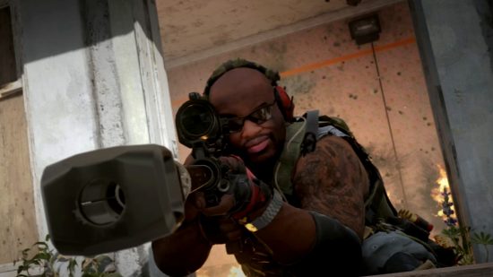 Modern Warfare 2 rank level up: an image of a man aiming a sniper rifle