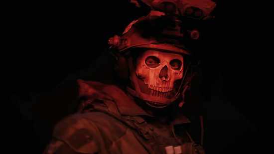 MW2 Ghost spinoff game: Call of Duty character Ghost, wearing his trademark skull balaclava, bathed in red light
