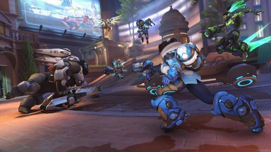 Overwatch 2 Earn Battle Pass XP: Mei and other characters can be seen fighting in a map