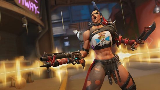 Overwatch 2 Trophies Achievements: Junker Queen can be seen pulling off a taunt