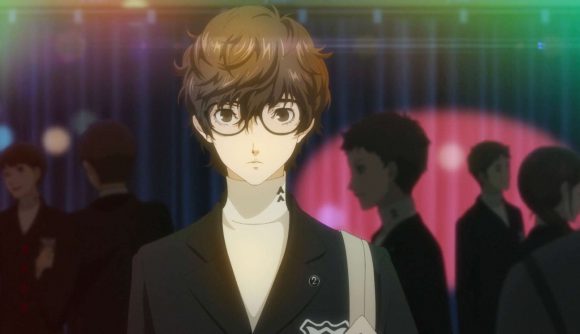 The protagonist from Persona 5 Royal stands alone at a school dance
