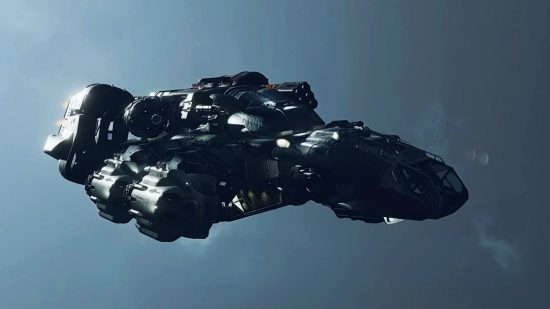 Starfield spaceship customisation exhausting: A spaceship orbiting