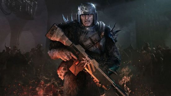 Warhammer 40,000 Darktide PvE Horde Slayer Gameplay: A soldier can be seen