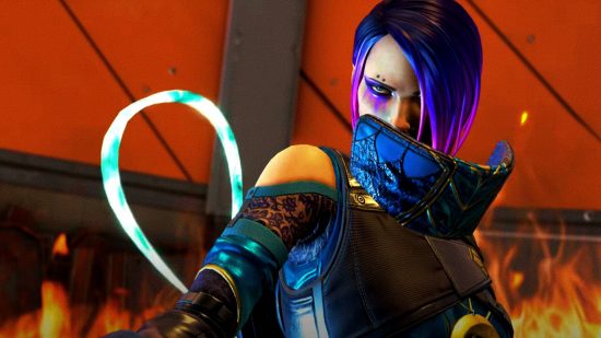 Apex Legends Catalyst ultimate misleading trailers: an image of the legend looking angry with purple hair