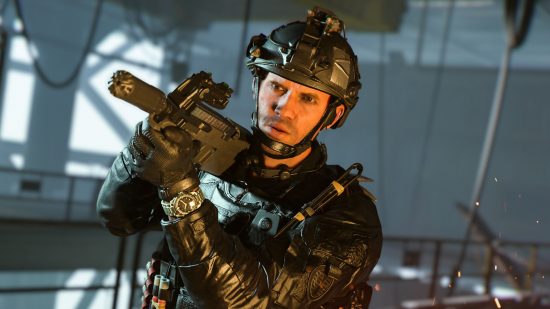 MW2 review: An operator in black military gear aims his weapon