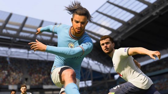 FIFA 23 Black Friday packs: Man City's Jack Grealish strikes the ball as a defender looks on