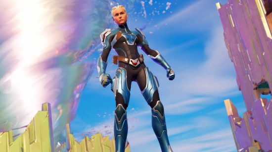 Fortnite Chapter 3 event Fracture: A woman in silver metal armor