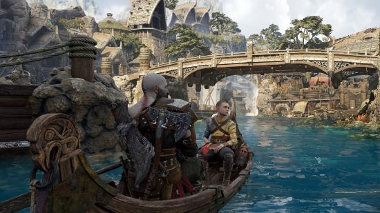 God of War Ragnarok PS4 to PS5 upgrade: Kratos and Atreus can be seen in a boat