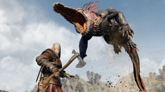 God of War Ragnarok Weapons: Kratos can be seen attacking a large monster