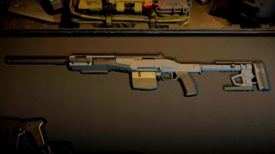 Modern Warfare 2 SA-B 50 loadout: an image of the marksman rifle in a crate