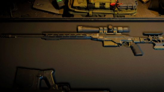 Modern Warfare 2 SP-X 80 Loadout: Uma imagem do rifle de Sniper em uma caixa