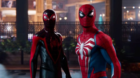 New PS5 games 2023: a shot of two different versions of Spider-Man
