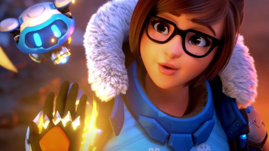 Overwatch 2 when Mei back: an image of the woman being healed by a glowing hand