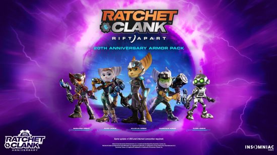 PS Plus Premium Ratchet and Clank 20th anniversary armor pack: an image of all the new cosmetics