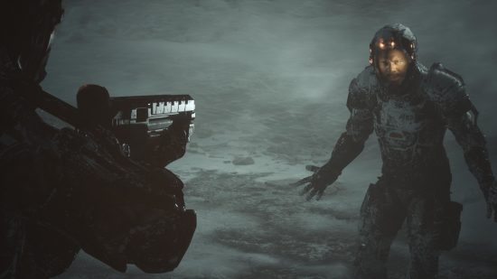 PS5 horror games: Dani points a shotgun at Jacob in The Callisto Protocol