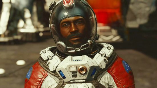 Starfield difficulty systems and planets: A man in a white and red space suit