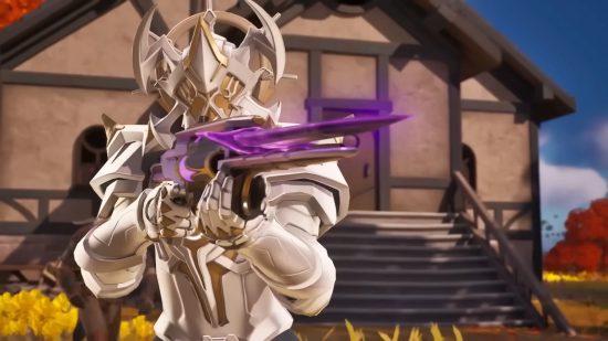 Fortnite Augments: The Ageless in armour holding an Ex-Caliber Rifle