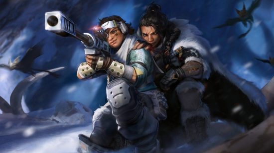 Apex Legends Season 16 characters holding weaponry.