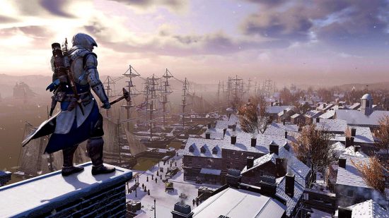 Assassin's Creed best games ranked: An image of Conner on a roof from AC3
