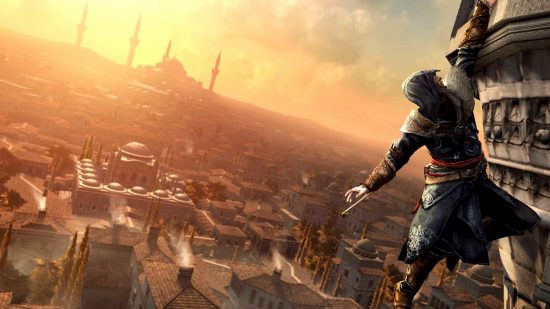 Assassin's Creed best games ranked: An image of Ezio climbing from AC Revelations