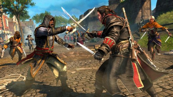 Assassin's Creed best games ranked: an image of Shay swordfighting in AC Rogue