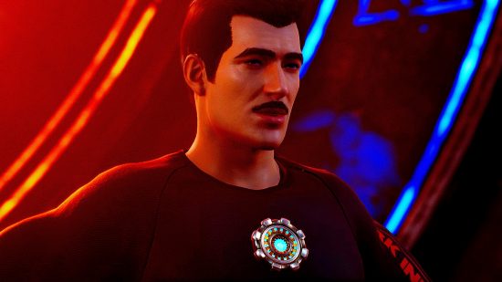Midnight Suns PS5 gameplay performance: an image of Tony Stark in the Forge
