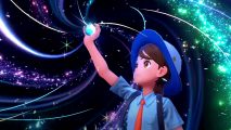 Pokemon Scarlet and Violet Tyranitar and Salamence Tera Raid start time: an image of a trainer crystalising a Pokemon