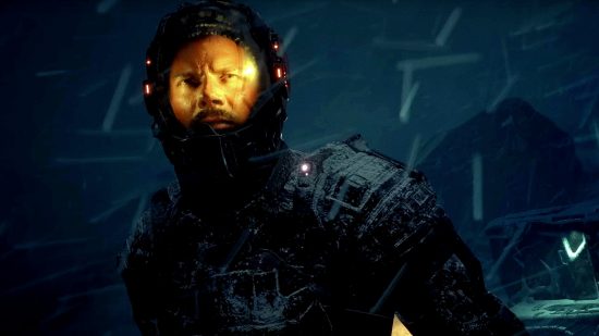 The Callisto Protocol gameplay tweak update coming: an image of Jacob Lee in an spacesuit in the snow