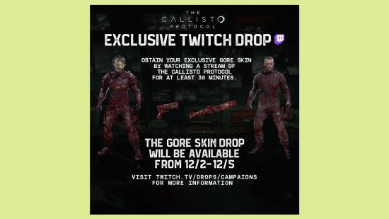 The Callisto Protocol Twitch drops gore skin: an image of the tweet showing the bloody skin